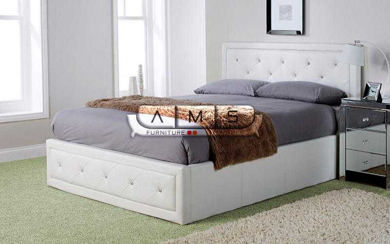 DOUBLE LEATHER STORAGE BEDS WITH CRYSTAL - BRAND NEW