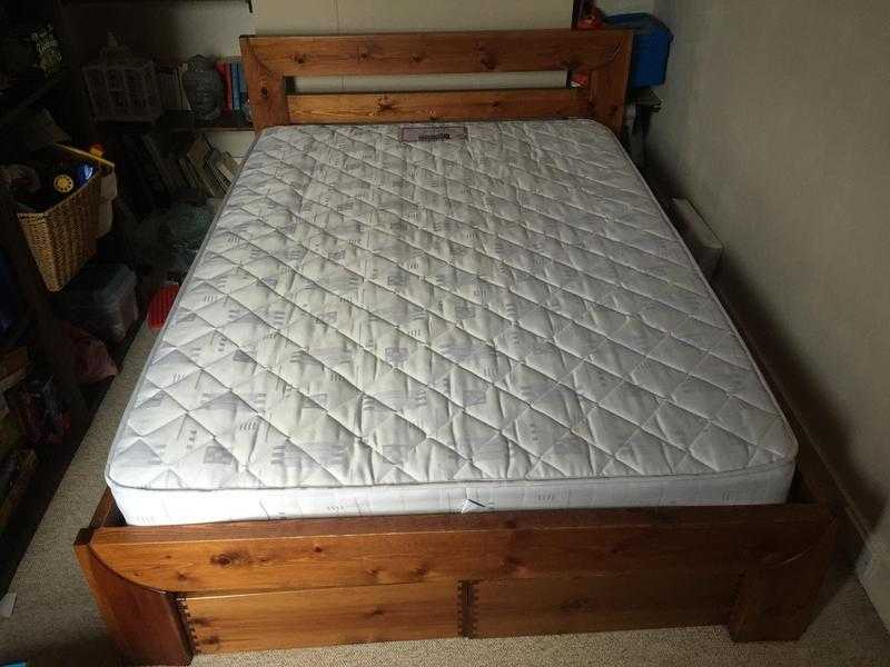 Double Oak finish wooden bed