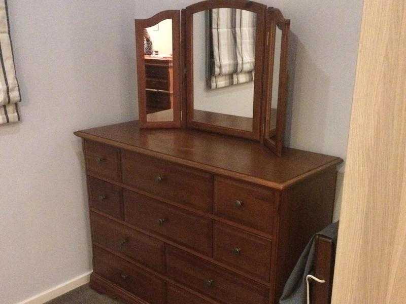 Double Wardrobe, 10 Chest with Mirror, Bedside Table.