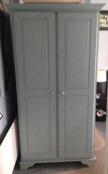 Double wardrobe, solid pine painted in duck egg blue colour