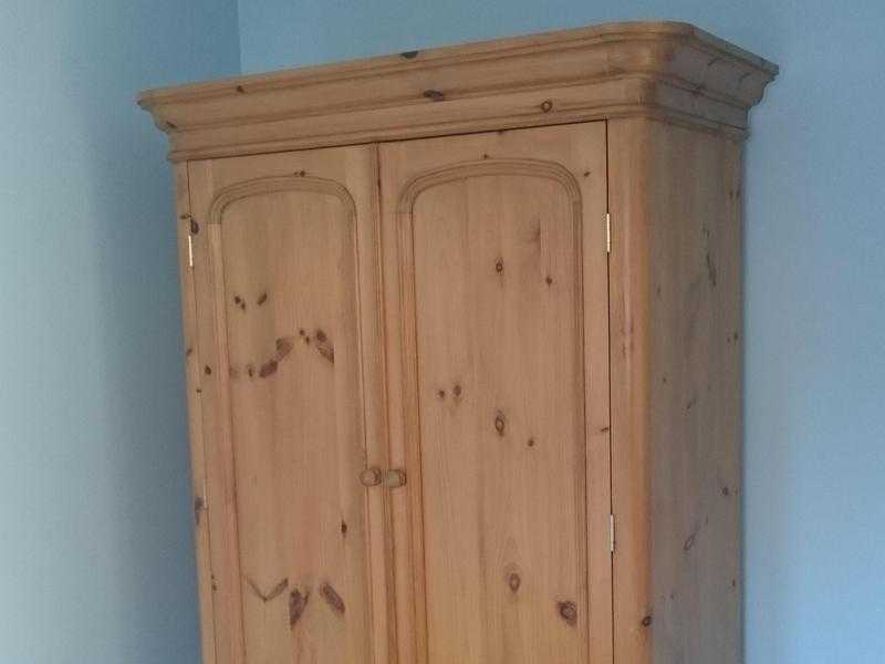 Double wardrobe waxed solid pine with drawer