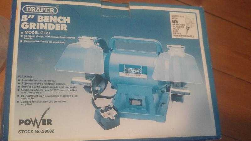 DRAPER BENCH GRINDER. 5 INCH. NEW IN BOX.