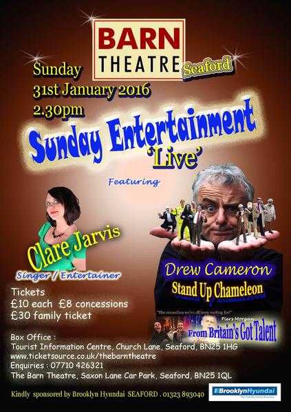 Drew Cameron (Britains Got Talent) And Clare Jarvis. Sunday Entertainment Live At The Barn Theatre