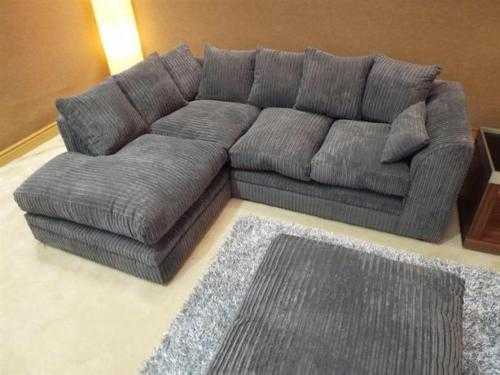 Dylan Jumbo Cord Corner Sofa Charcoal Grey Soft Chenille with Cushions