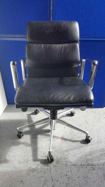 EAMES STYLE SOFT PAD BLACK LEATHER OFFICE CHAIR