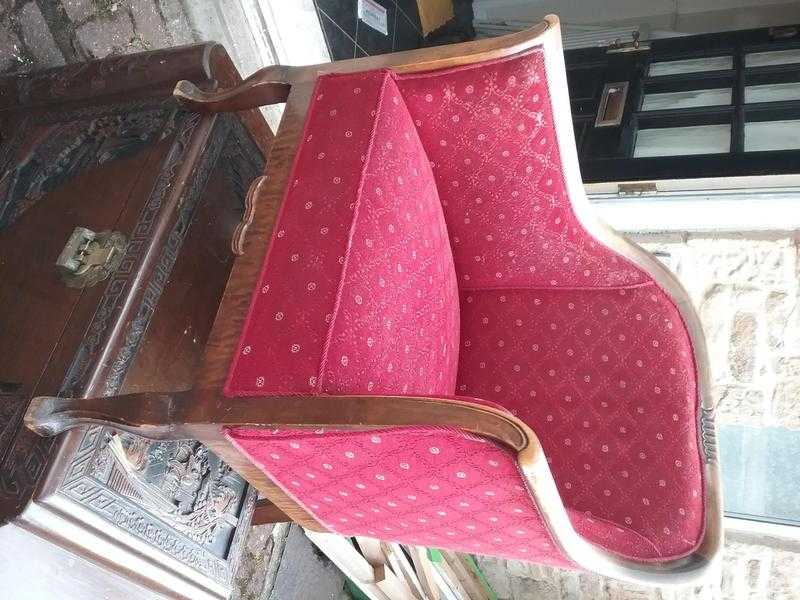 Early 20th century quotTub Chairquot in original red fabric