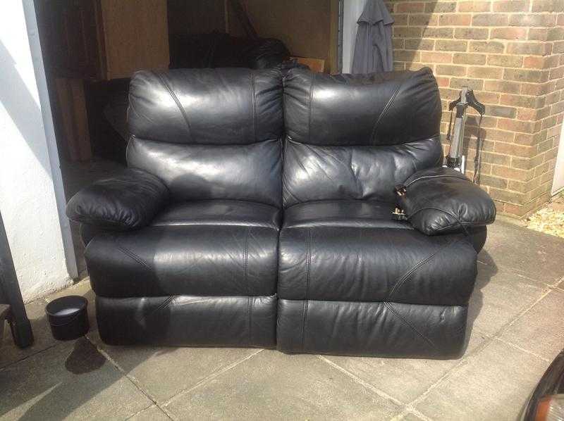 Electric Black Two Seater Leather Sofa