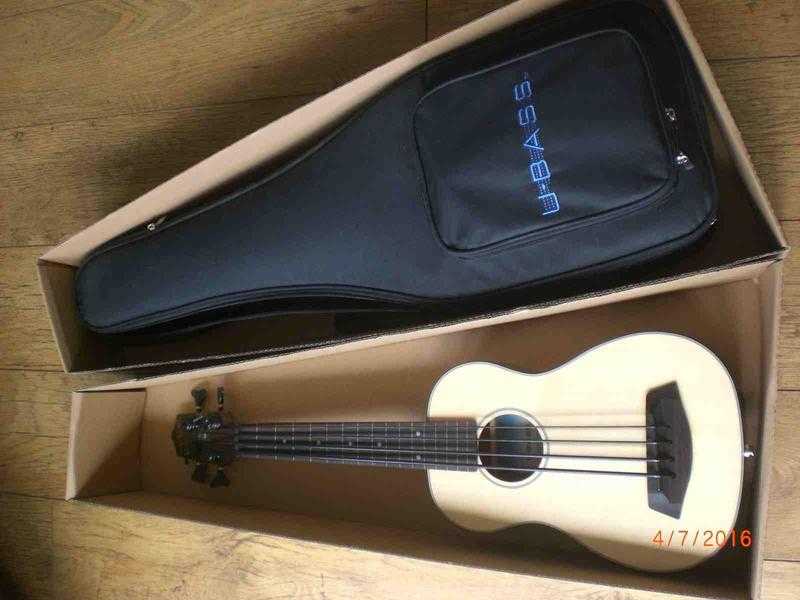 Electric fretless bass ukelele by Kala - solid spruce top, boxed