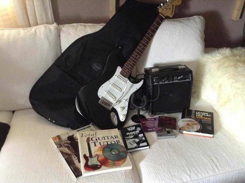 Electric guitar and accessories plus books etc