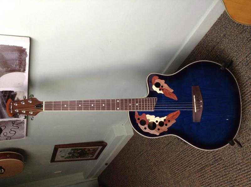 Electro Acoustic Roundback Guitar With Leaf Holes