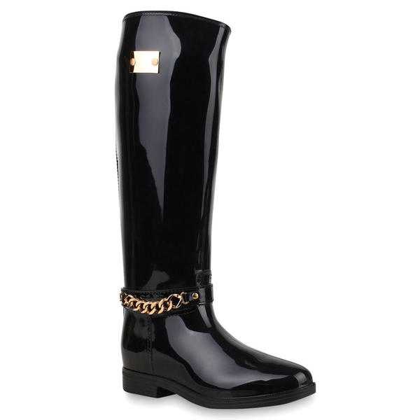 elegant gloss wellington boots wellies raining shoes knee high black glossy size 6,5