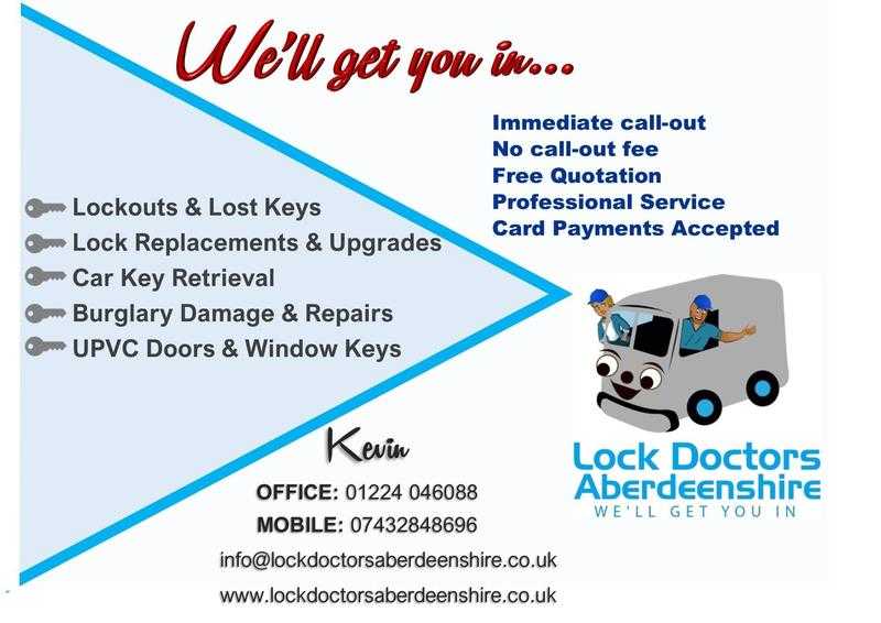 Emergency Locksmiths Aberdeen and The Shire.. Immediate response to being locked out of your