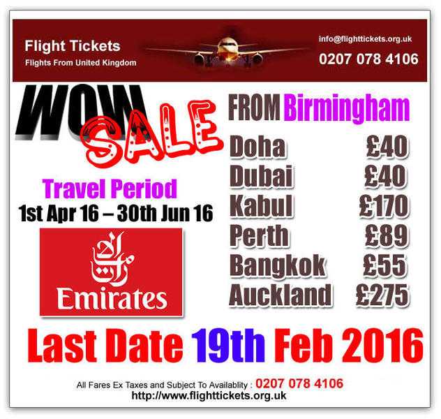 Emirates Airlines Lowest Prices Offers from Birmingham