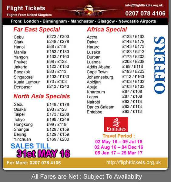 Emirates Airlines Offers for Africa and Asia