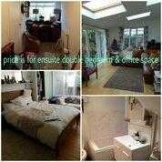 En suite unfurnished double room with study for rent in quiet shared house