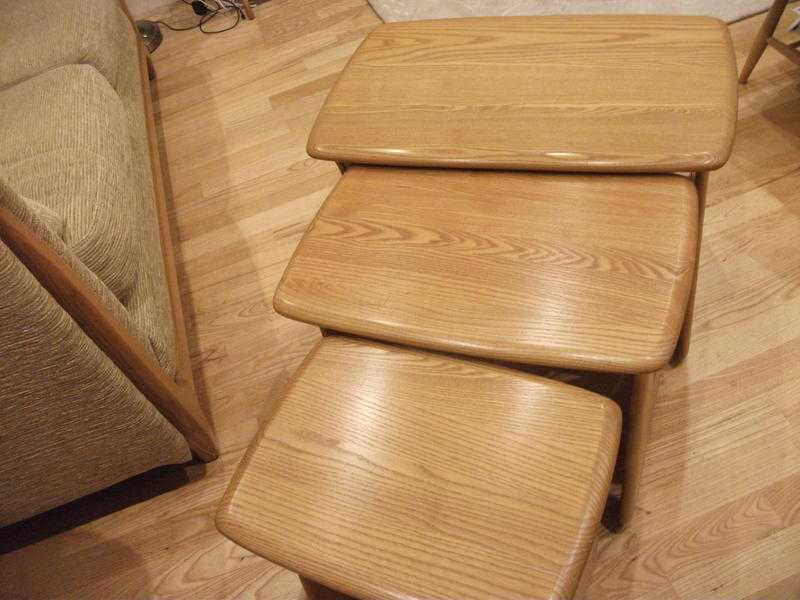 ERCOL WINDSOR NEST OF TABLES.SOLID ELM LIGHT FINISH EXCELLENT CONDITION.