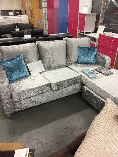 ex display siver crushed velvet corner sofa