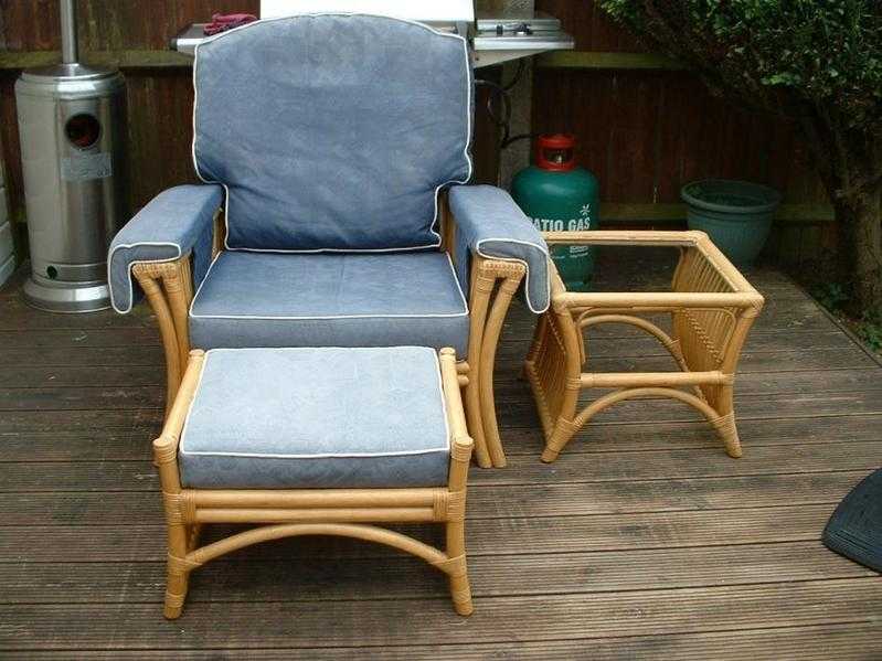 Excellent Quality Bamboo Armchair with Matching Footstool and Side Table