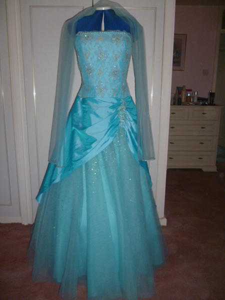 Exquiste Turquoise Prom dress (handmade) by Goya of London Size14 BNWT  RRP 250