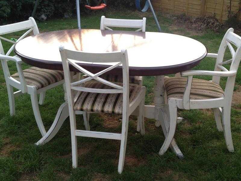 Extendable upcycled dinner table and 4 chairs