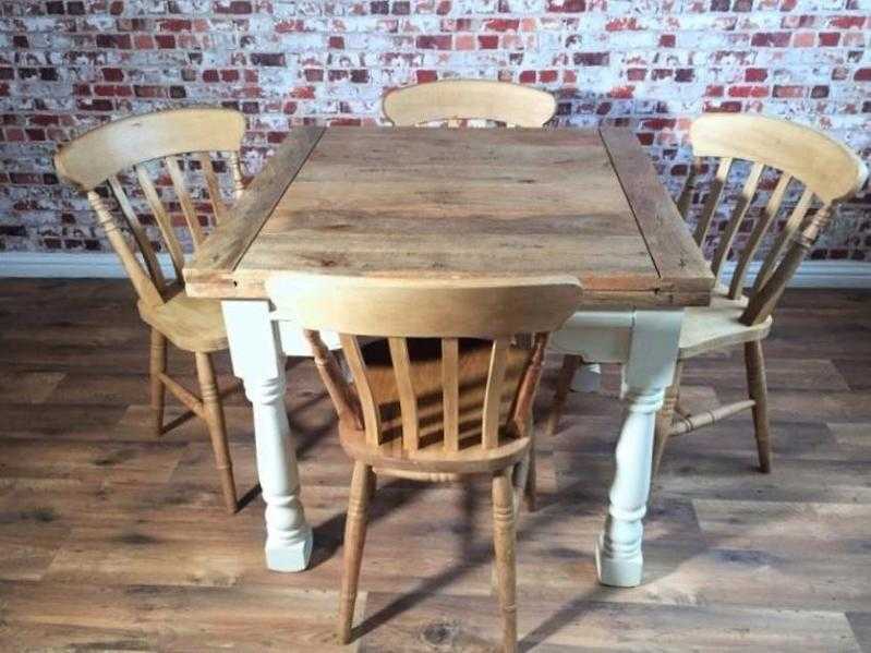 Extending Rustic Farmhouse Dining Table Set - Drop Leaf Painted in Farrow amp Ball
