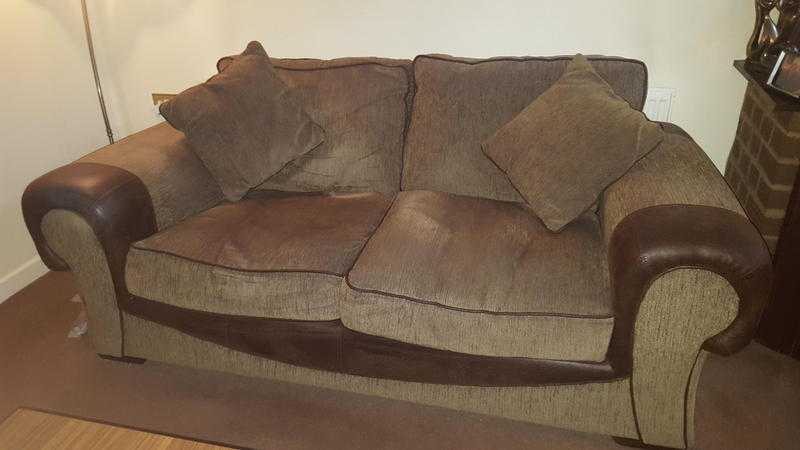 Fabric sofa with leather trim