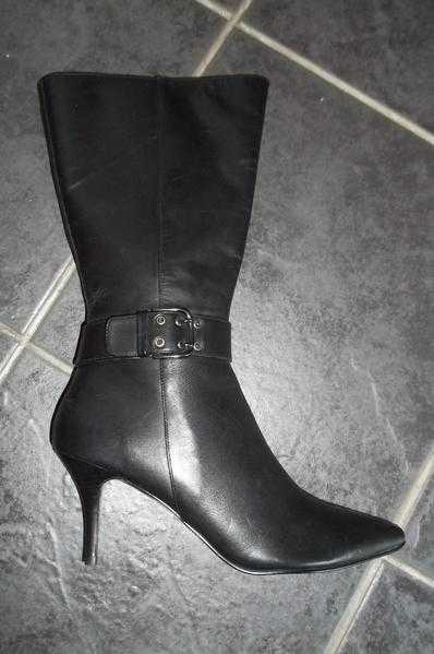 Faith ladies black leather boots, size 7 - brand new