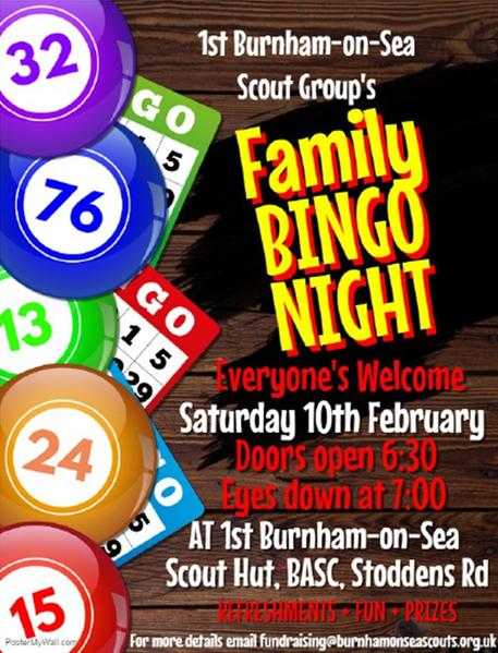 Family Bingo Night - 1st Burnham-on-Sea Scout Group