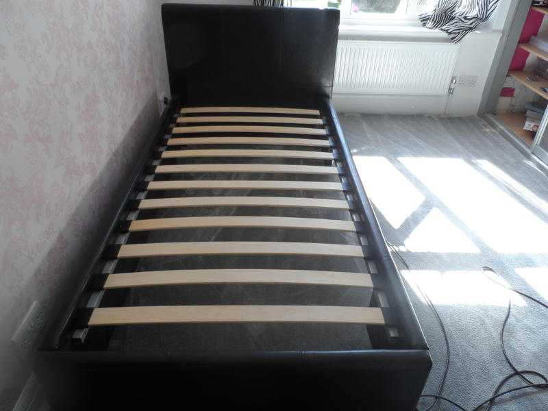 Faux black leather single bed with under bed storage and Silentnight mattress included