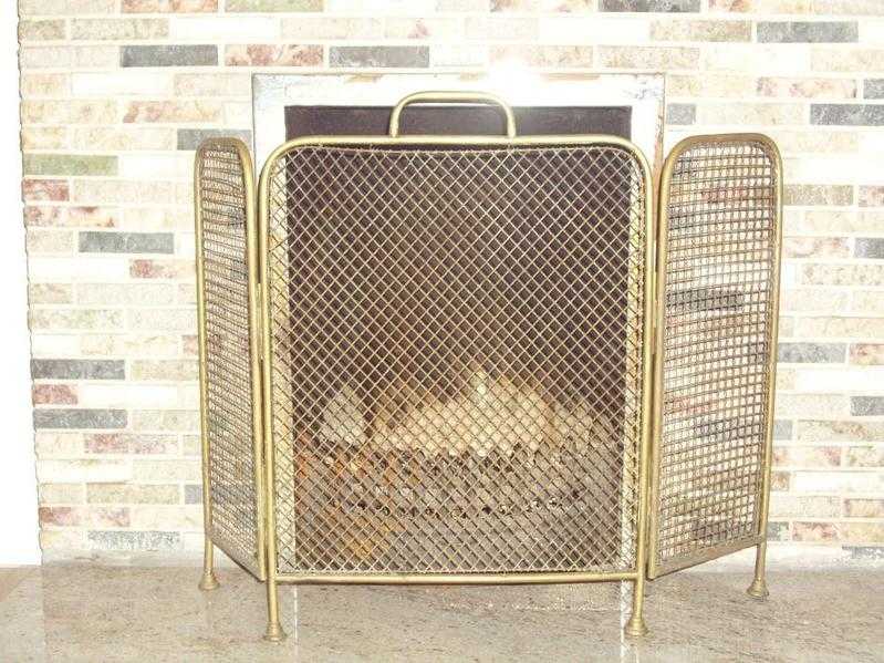 Fireguard, mesh with brass surround.