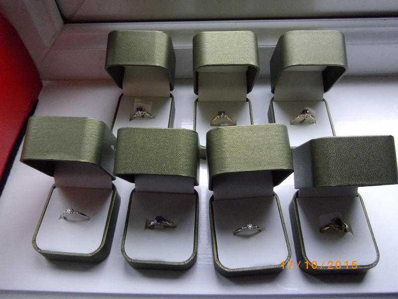 FIVE NEW BOXED GOLD RINGS, different sizes, ALL 9CT WITH GENUINE STONES, ie diamonds etc. Swindon