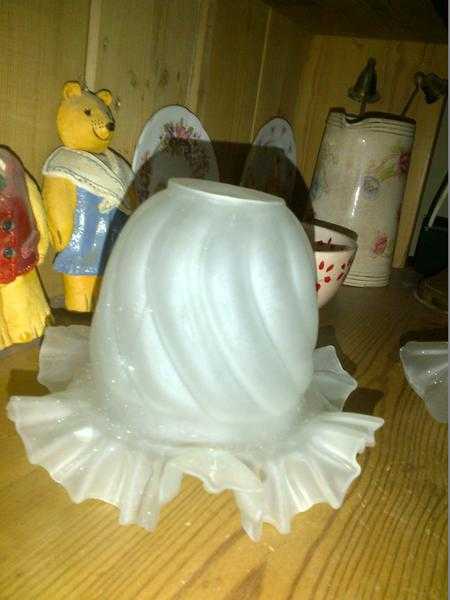 Fluted opaque milky white frilly glass lamp light shade French vintage style for spring clip fitting