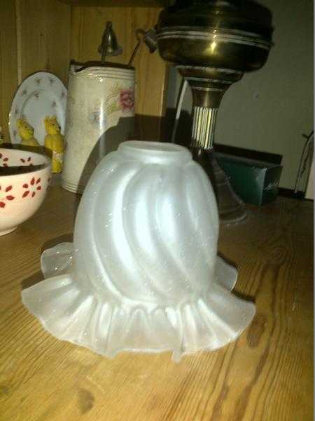 Fluted opaque milky white frilly glass lamp light shade French vintage style for spring clip fitting