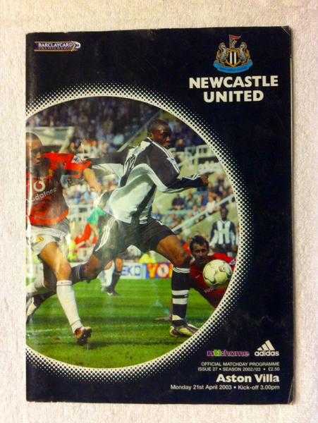 Football programme, Newcastle vs Aston Villa 21st April 2003 for sale