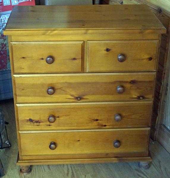 For Sale honey lacquered  pine chest of drawers