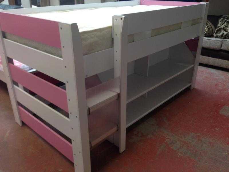 FOR SALE PINKWHITE MID SLEEPER WITH STORAGE DELIVERY AVAILABLE