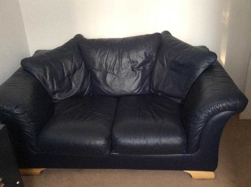 Free. Dark Blue Leather two seater sofa