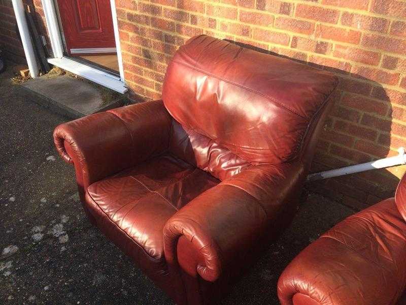 Free for collection, 2 x Large BurgandyMaroon Leather Effect Armchairs - Collection Only