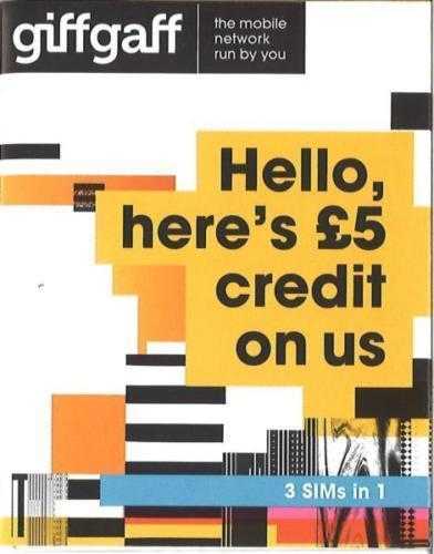 FREE Giffgaff Sim Card with 5 credit - Nano, Micro and Standared size