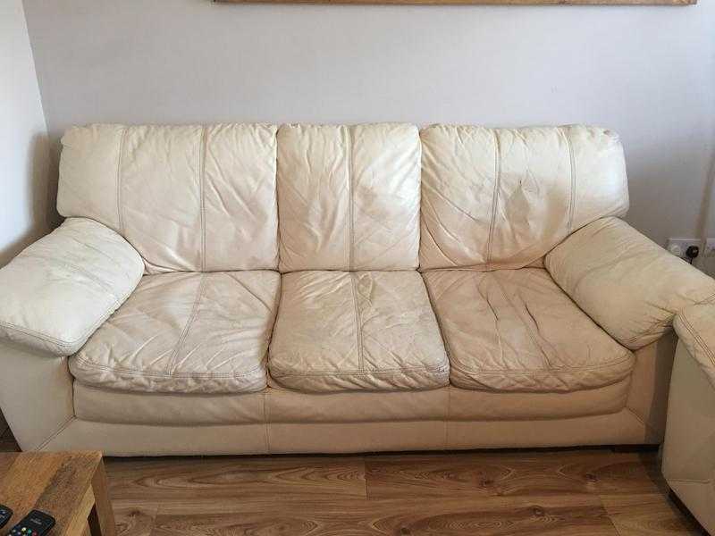 Free to collector Cream leather 3 seater sofa and armchair