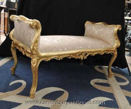 French Louis XV Gilt Day Bed Sofa Stool Chaise Longue