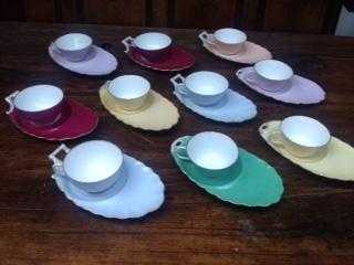FRENCH TEACUPS AND GALETTE SAUCERS - (SET OF 10)