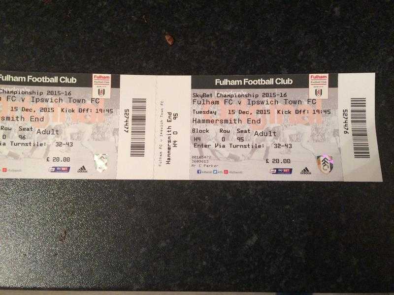 Fulham v Ipswich tickets x2