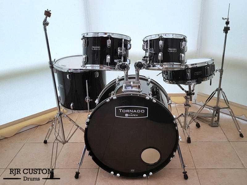 Fully refurbished 5 Piece Tornado by Mapex Rock Drum Kit, with Black Wrap and stands for sale.