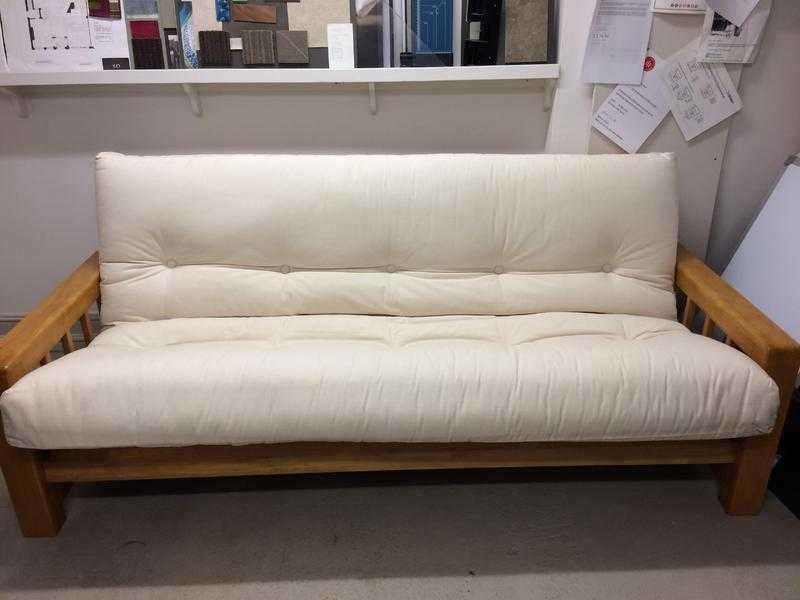 Futon Company - Vienna 3 seater double sofa bed, natural canvas, solid birch inccoverampbolsters