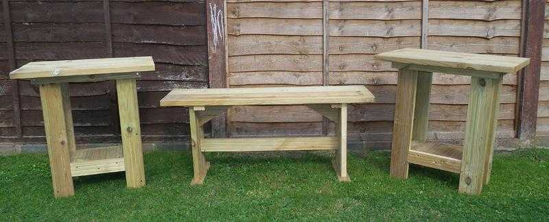 garden bench and tables