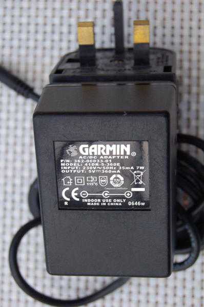 Garmin 240v Mains to 5v Charger with US 2-pin to UK 3-pin Adaptor.