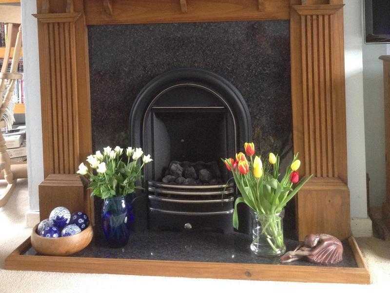 Gas fire complete with mantle piece and hearth