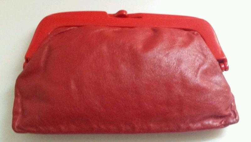 Genuine Leather HOT Lipstick Red Vintage Clutch Purse Bag Made in Italy RETRO