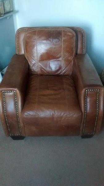 Genuine tan leather club style armchair